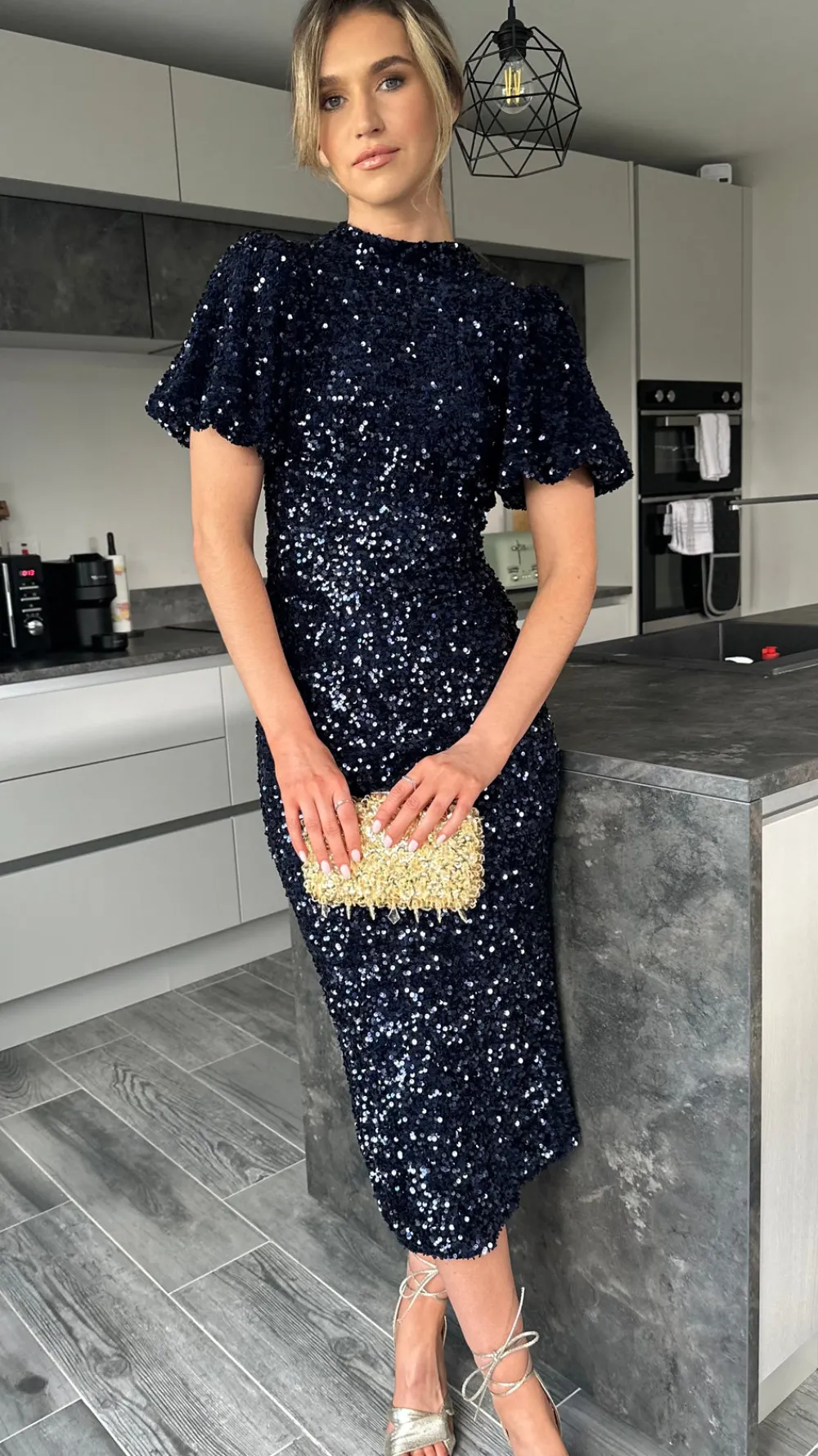 rachelle_navy_sequin_bow__1.webp VERA LUCY Fitted Dresses | Going Out Dresses^Rachelle Navy Sequin Bow Back Detail Midi Dress