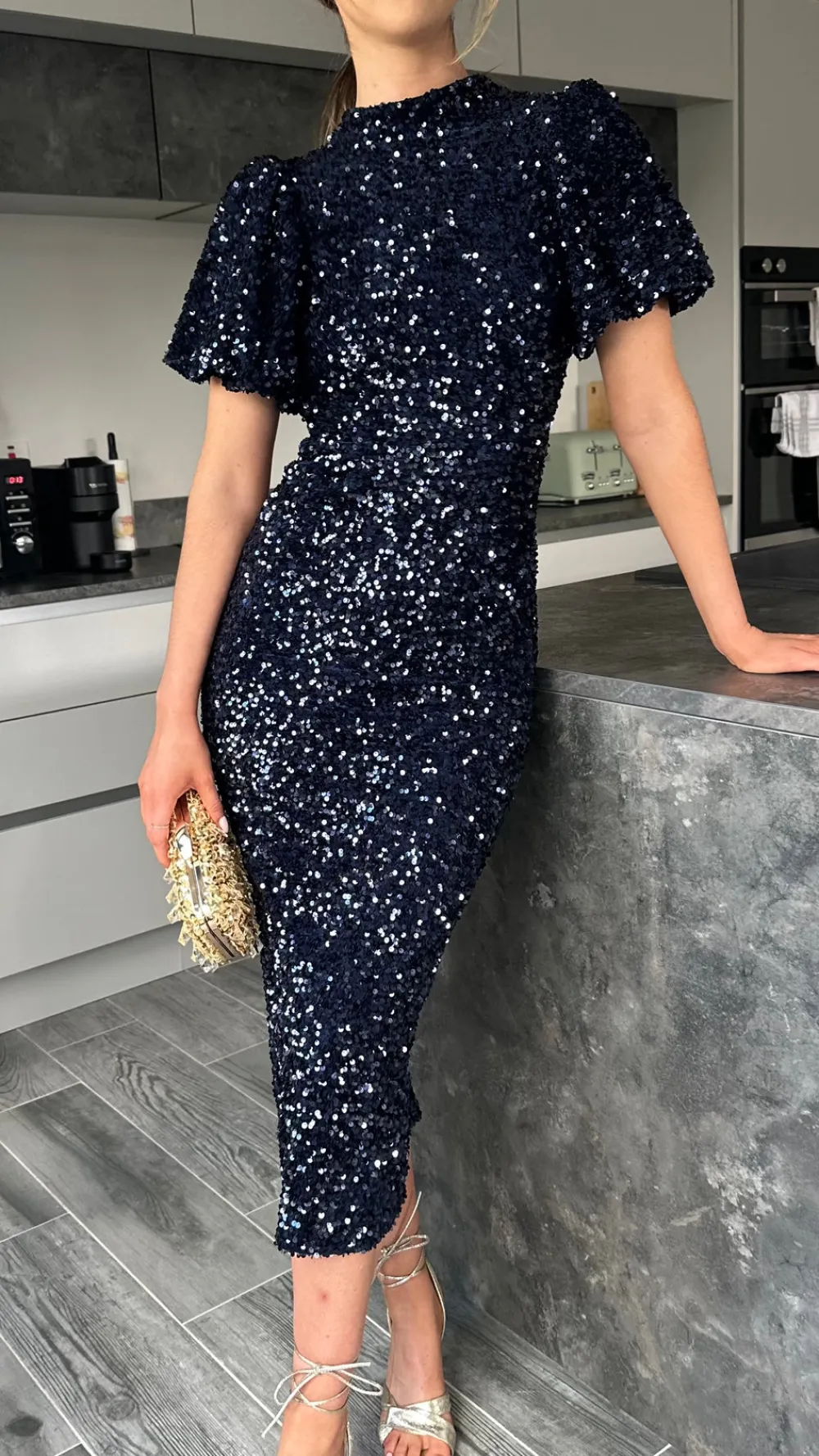 rachelle_navy_sequin_bow__2.webp VERA LUCY Fitted Dresses | Going Out Dresses^Rachelle Navy Sequin Bow Back Detail Midi Dress