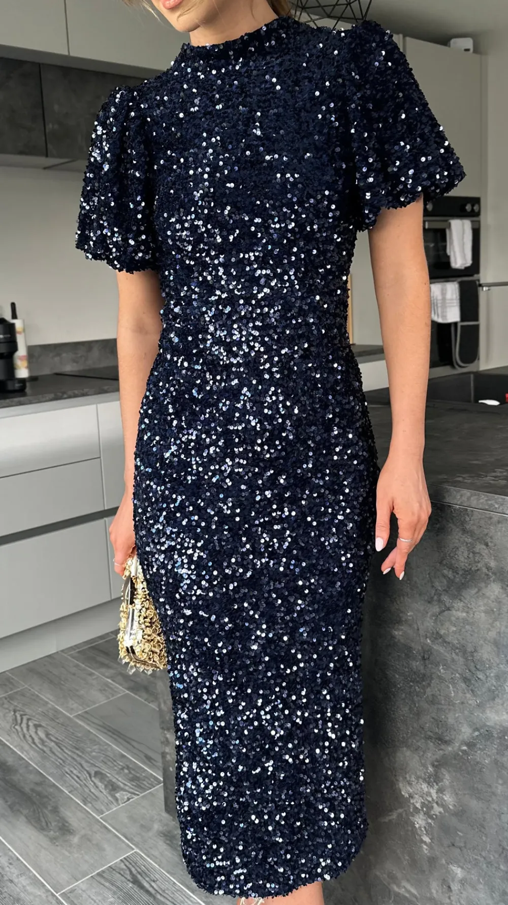 rachelle_navy_sequin_bow__5.webp VERA LUCY Fitted Dresses | Going Out Dresses^Rachelle Navy Sequin Bow Back Detail Midi Dress