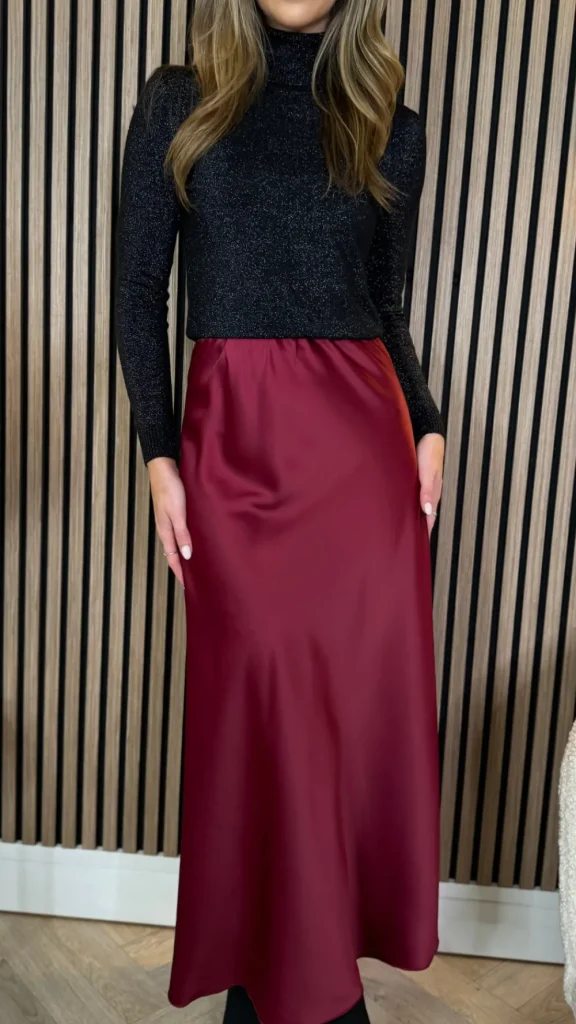 LORAINE Skirts & Shorts^Raquel Burgundy Satin Slip Skirt
