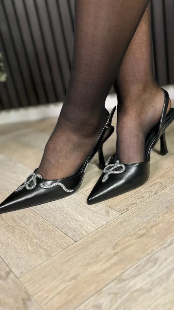 PARIS FASHION SHOPS Heels^Rayna Black Embellished Design Slingback Stilettos