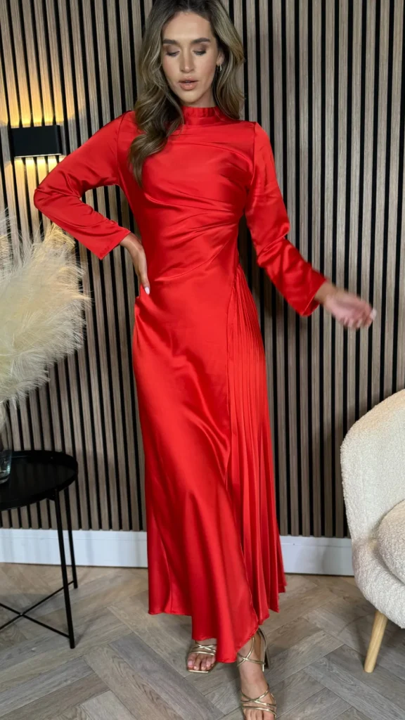 JCD KOOLOOK Going Out Dresses | Occasion Dresses^Rayne Red Ruched High Neck Midi Dress