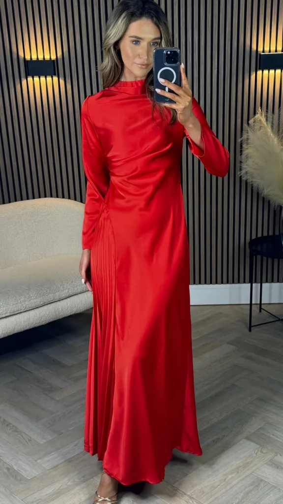 JCD KOOLOOK Going Out Dresses | Occasion Dresses^Rayne Red Ruched High Neck Midi Dress