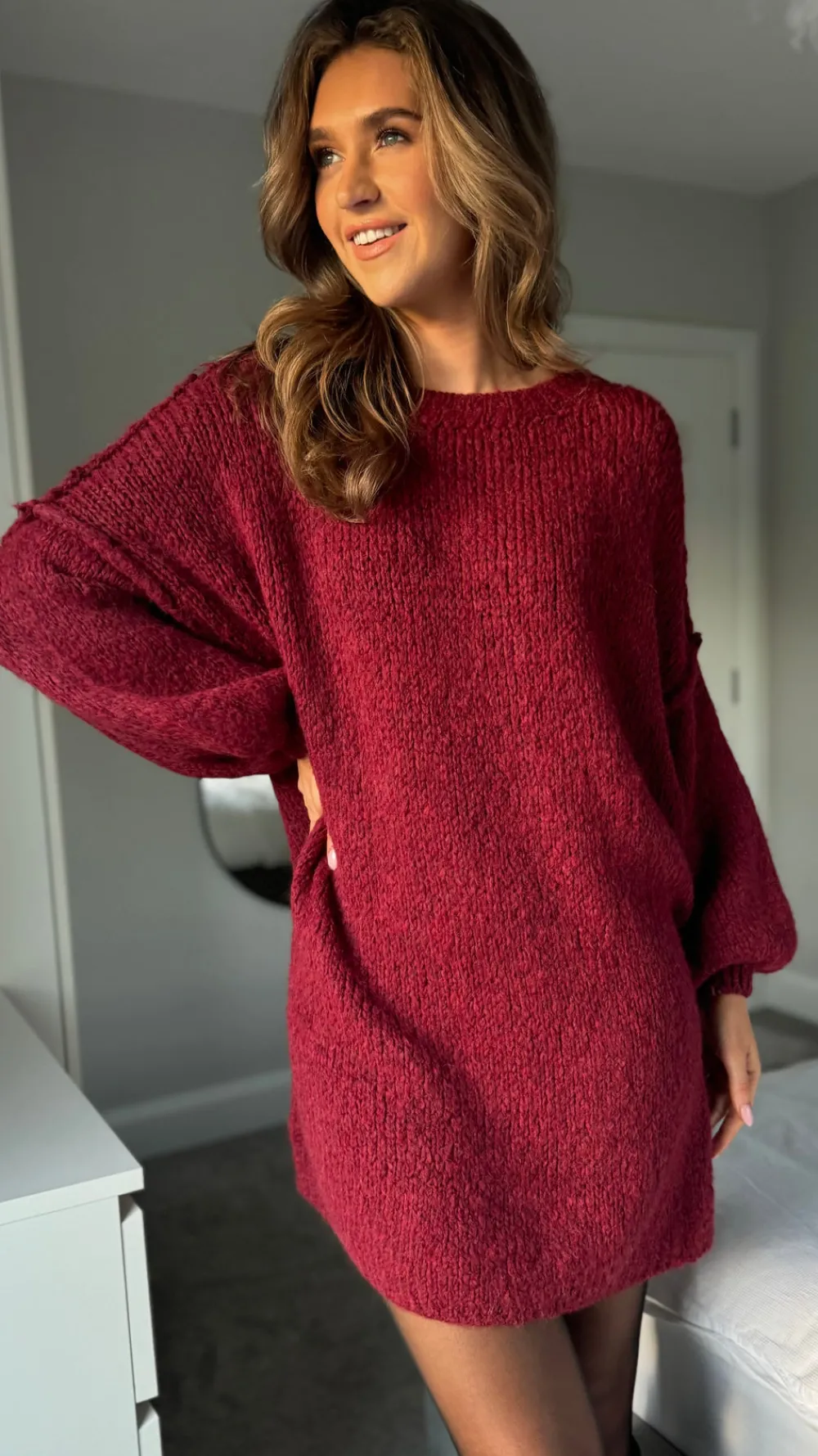 renae_burgundy_chunky_kni_0.webp LOVIKA Knitwear | Day Dresses^Renae Burgundy Chunky Knit Jumper Dress