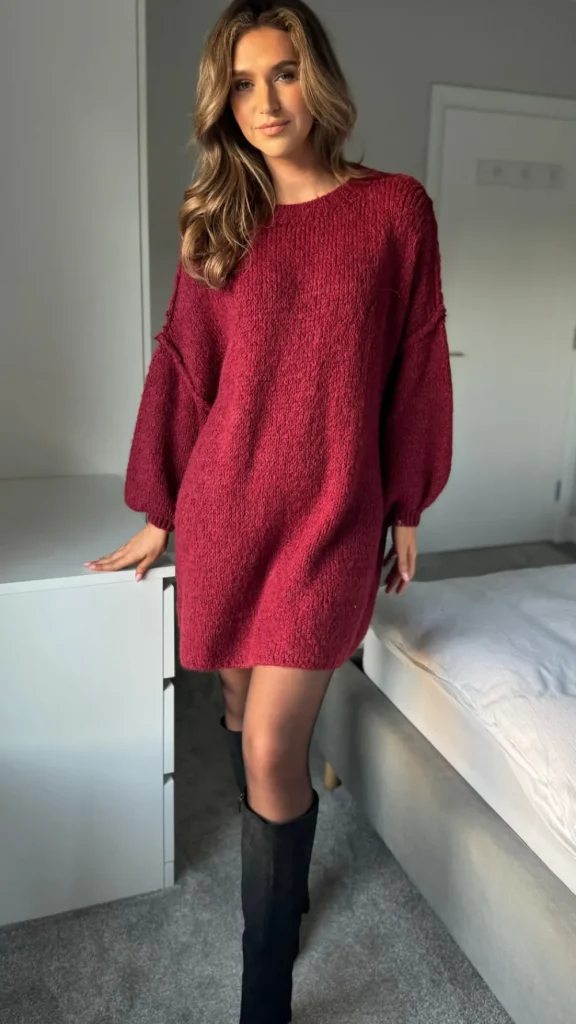 LOVIKA Knitwear | Day Dresses^Renae Burgundy Chunky Knit Jumper Dress