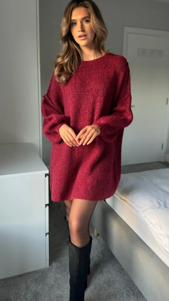 LOVIKA Knitwear | Day Dresses^Renae Burgundy Chunky Knit Jumper Dress
