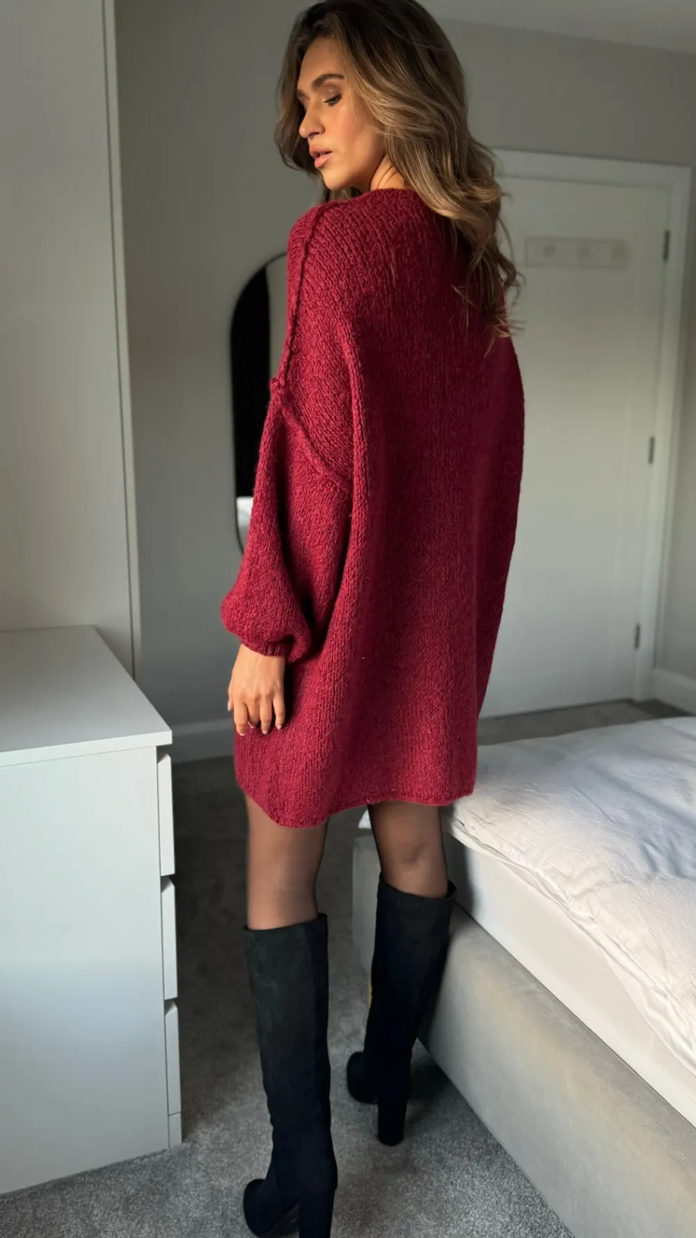 renae_burgundy_chunky_kni_4.webp LOVIKA Knitwear | Day Dresses^Renae Burgundy Chunky Knit Jumper Dress