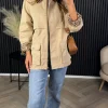 COPPEROSE Coats & Jackets^Reya Beige Leopard Collar Oversized Jacket