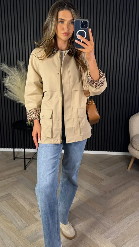COPPEROSE Coats & Jackets^Reya Beige Leopard Collar Oversized Jacket