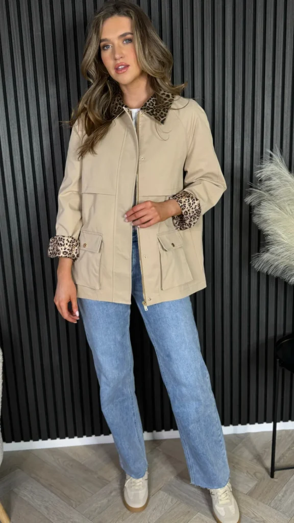 COPPEROSE Coats & Jackets^Reya Beige Leopard Collar Oversized Jacket