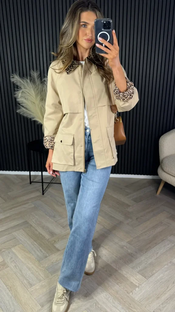 COPPEROSE Coats & Jackets^Reya Beige Leopard Collar Oversized Jacket