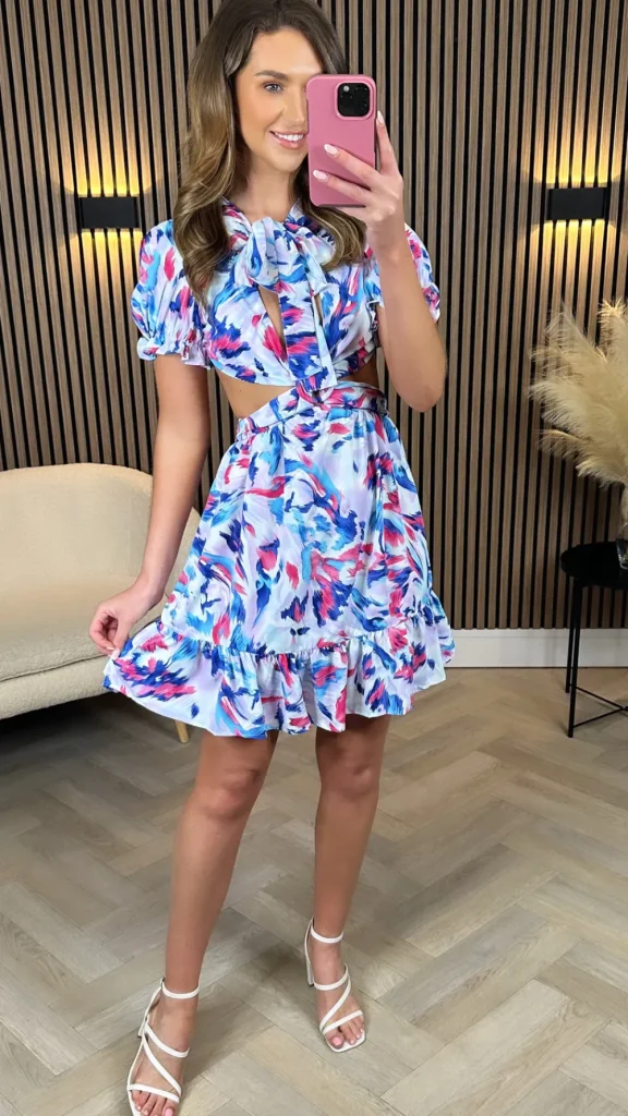 COPPEROSE Going Out Dresses | Occasion Dresses^Rhoda Blue Printed Cut Out Mini Dress