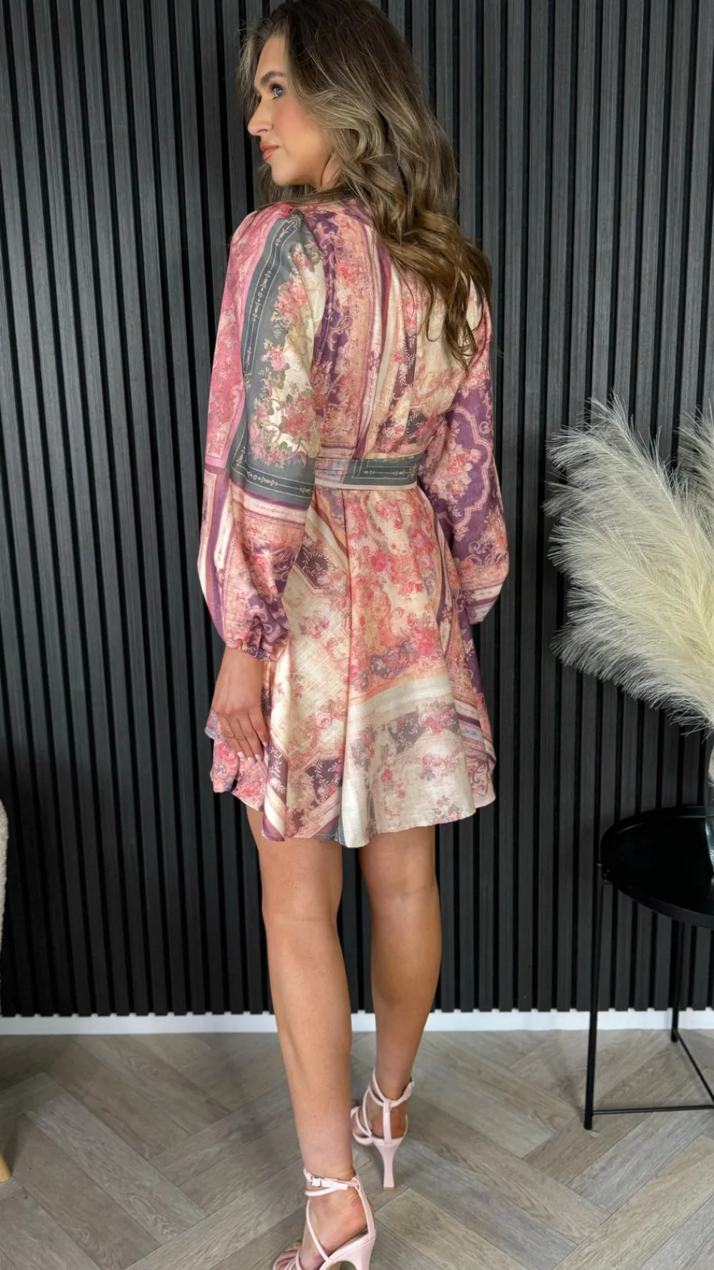 riona_pink_amp_green_prin_7.webp TIMELY Going Out Dresses | Occasion Dresses^Riona Pink & Green Printed Wrap Style Mini Dress