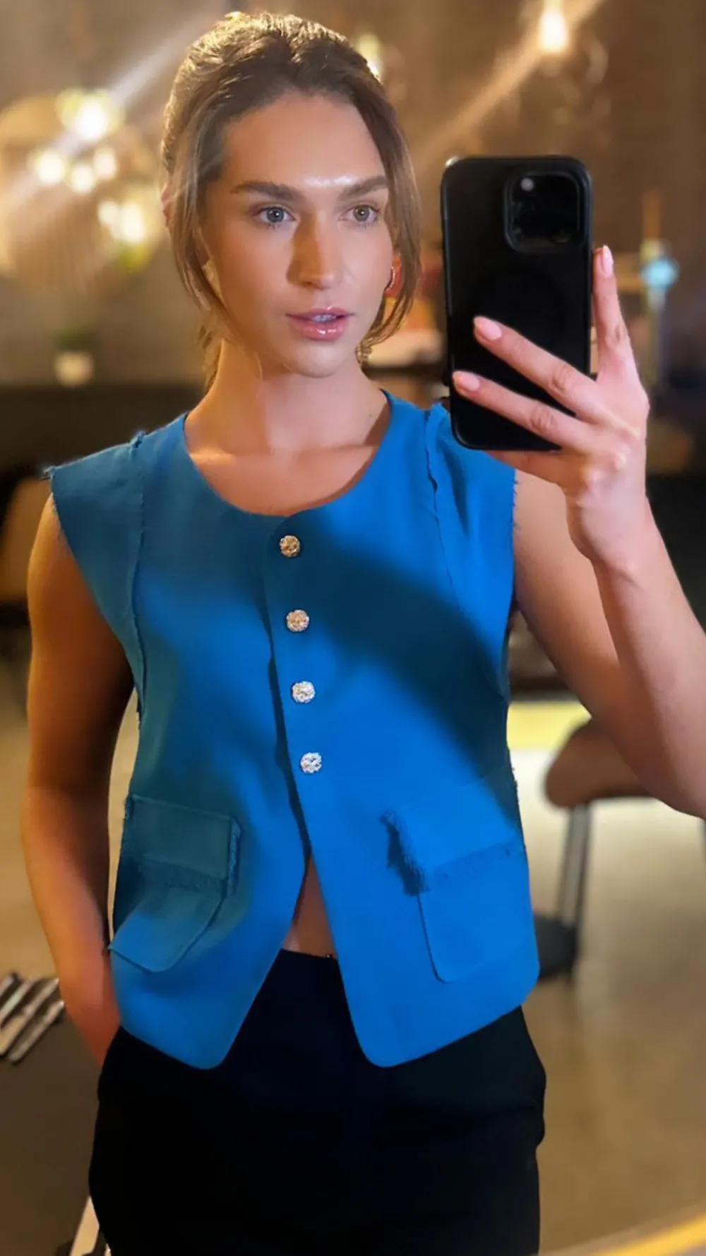 rosabel_royal_blue_button_0.webp UNIKA Tops^Rosabel Royal Blue Button Down Waistcoat