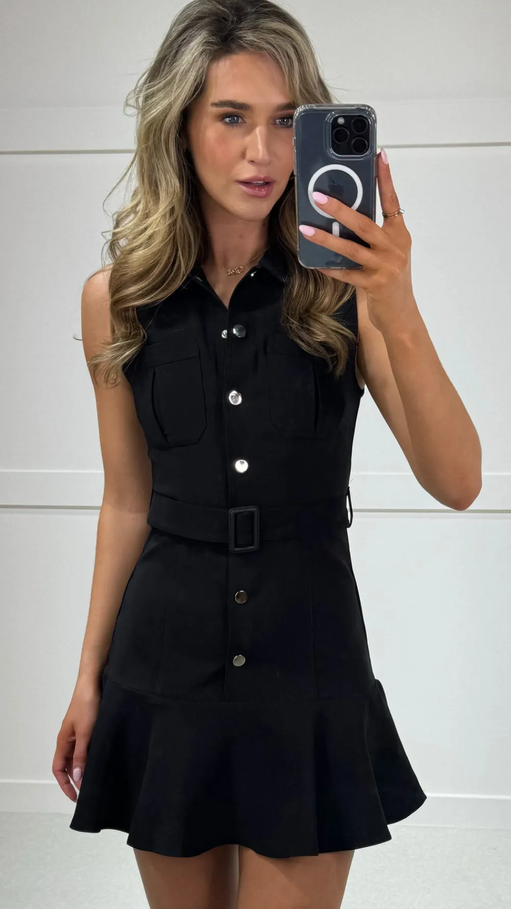 rosie_black_belted_button_0.webp PARIS FASHION SHOPS Going Out Dresses | Mini Dresses^Rosie Black Belted Button Down Shirt Dress