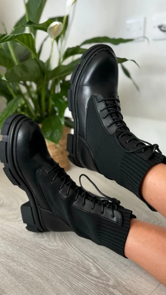 EWANY Flats | Boots^Roxanne Black Wedge Lace Up Ankle Boots