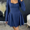 BABEZ LONDON Day Dresses | Going Out Dresses^Ruby Navy Square Neckline Full Skirt Detail Mini Dress
