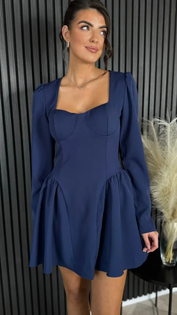 BABEZ LONDON Day Dresses | Going Out Dresses^Ruby Navy Square Neckline Full Skirt Detail Mini Dress