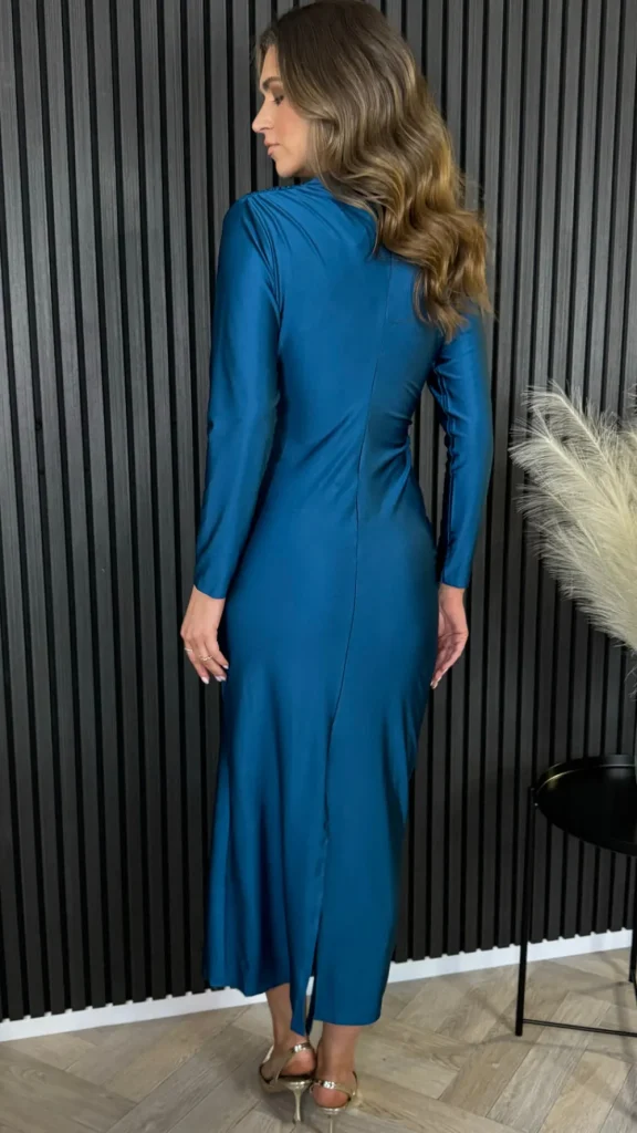 COPPEROSE Fitted Dresses | Going Out Dresses^Russell Blue High Neck Ruched Midi Dress