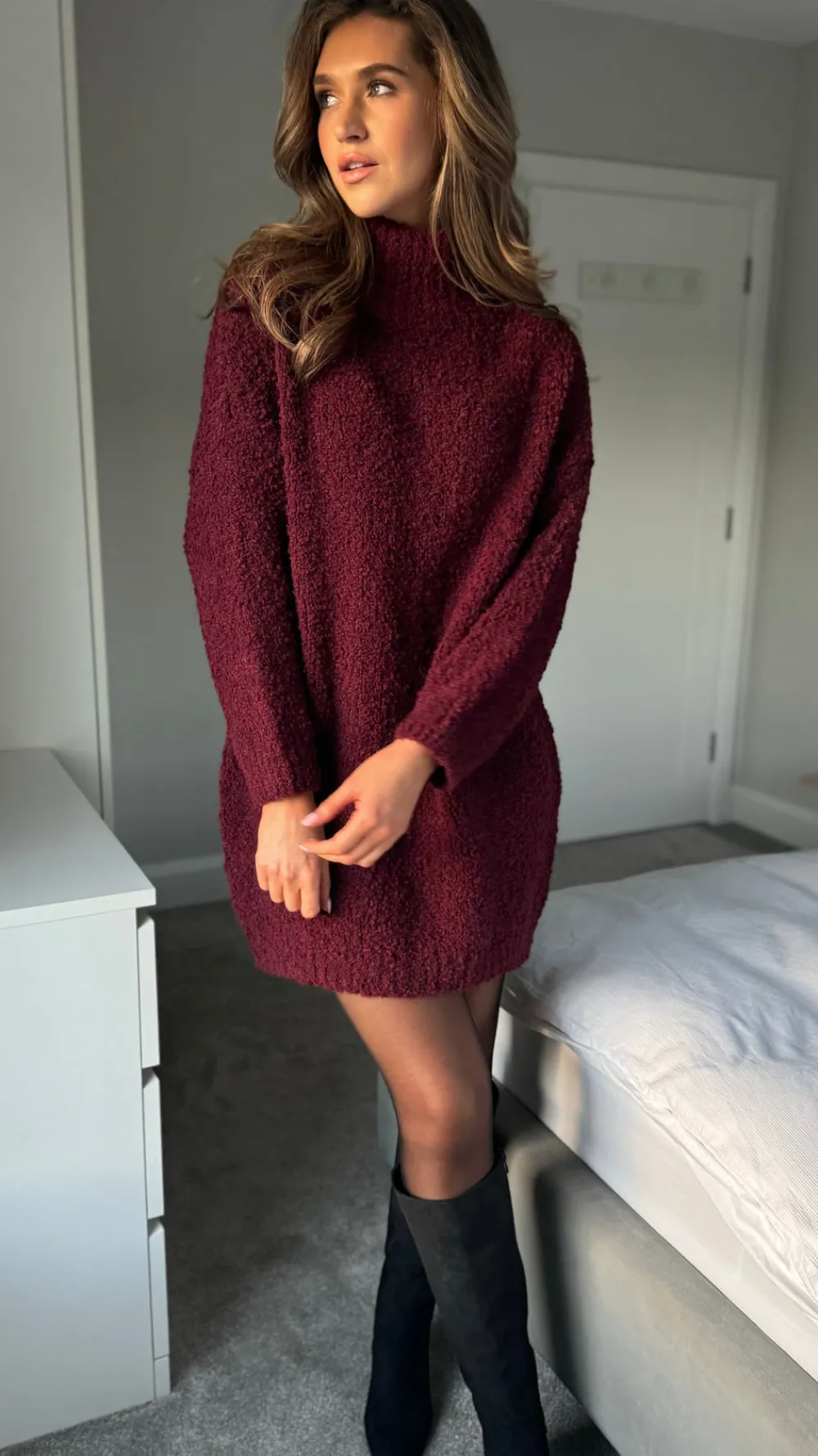 sadie_burgundy_chunky_kni_0.webp SEVEN SEPT Knitwear | Day Dresses^Sadie Burgundy Chunky Knit Jumper Dress