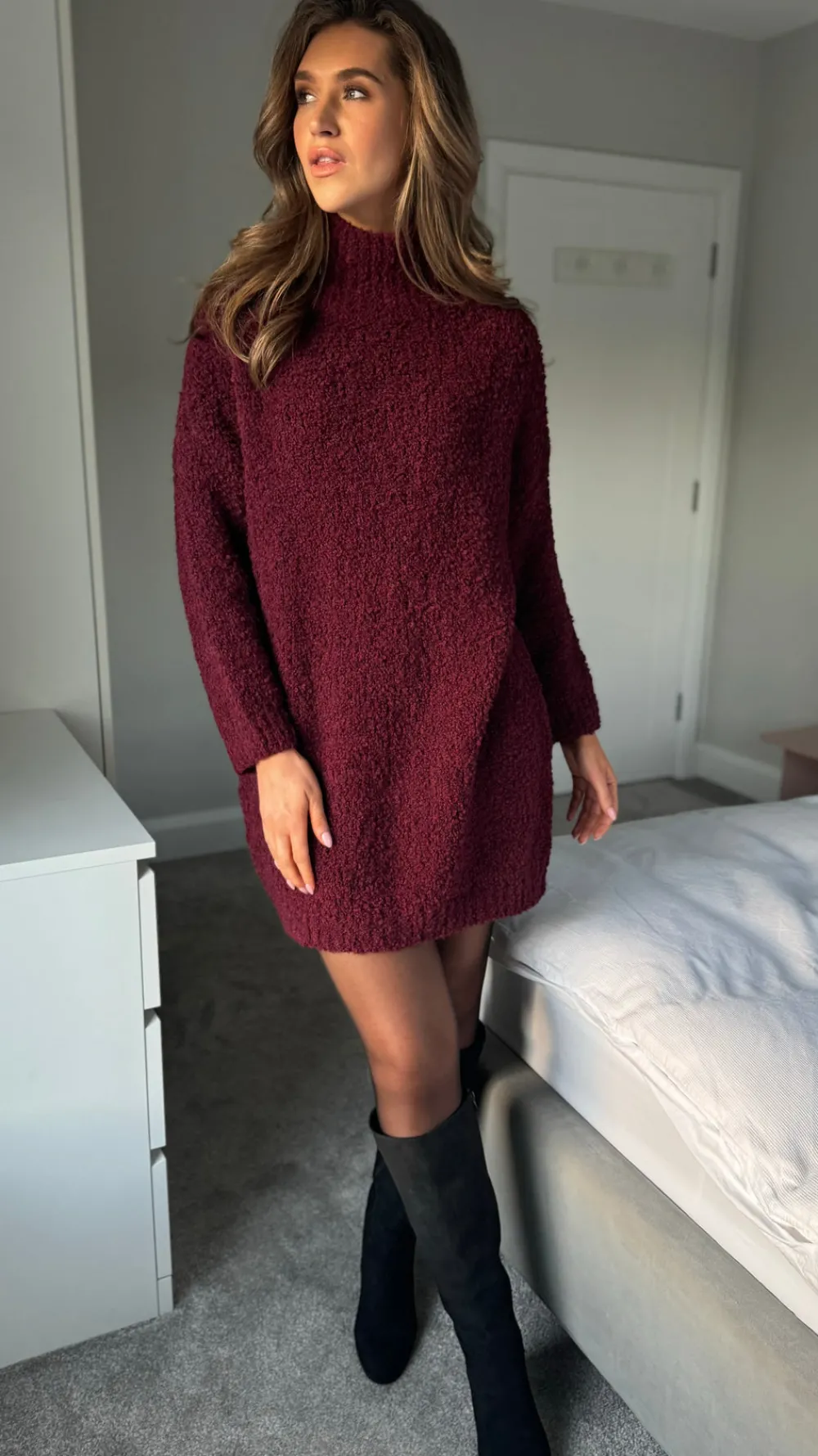 sadie_burgundy_chunky_kni_1.webp SEVEN SEPT Knitwear | Day Dresses^Sadie Burgundy Chunky Knit Jumper Dress