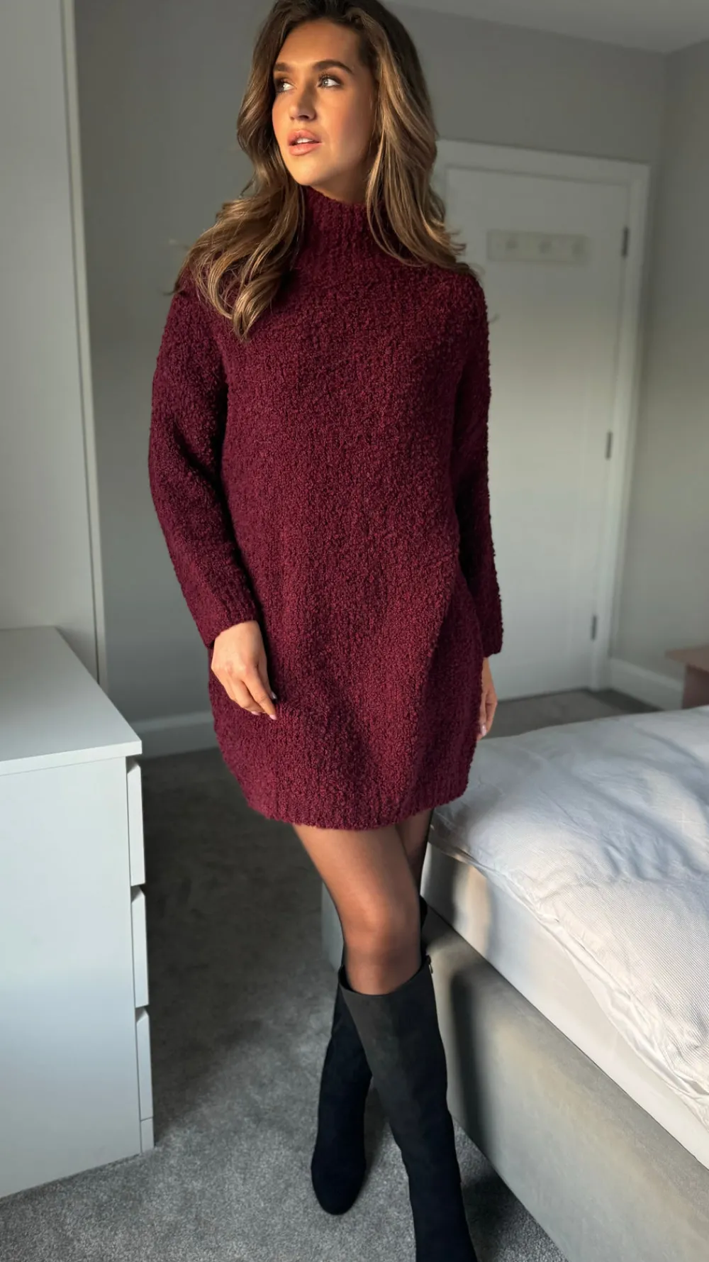 sadie_burgundy_chunky_kni_3.webp SEVEN SEPT Knitwear | Day Dresses^Sadie Burgundy Chunky Knit Jumper Dress