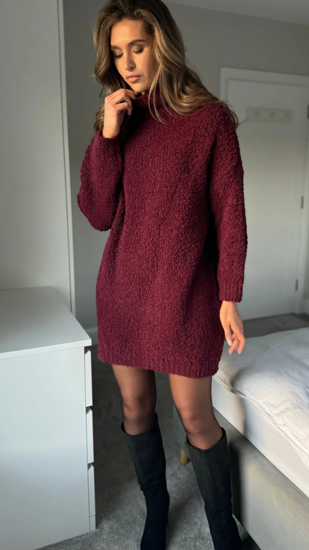 sadie_burgundy_chunky_kni_4.webp SEVEN SEPT Knitwear | Day Dresses^Sadie Burgundy Chunky Knit Jumper Dress