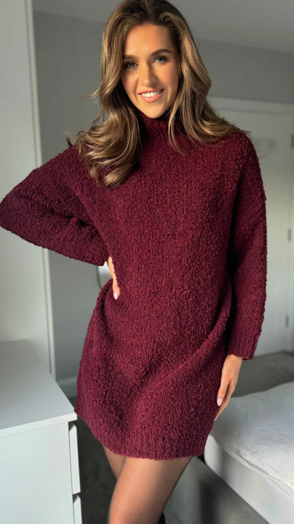 sadie_burgundy_chunky_kni_5.webp SEVEN SEPT Knitwear | Day Dresses^Sadie Burgundy Chunky Knit Jumper Dress