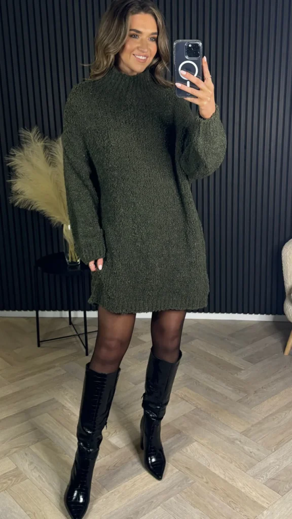 SEVEN SEPT Knitwear | Day Dresses^Sadie Khaki Chunky Knit Jumper Dress