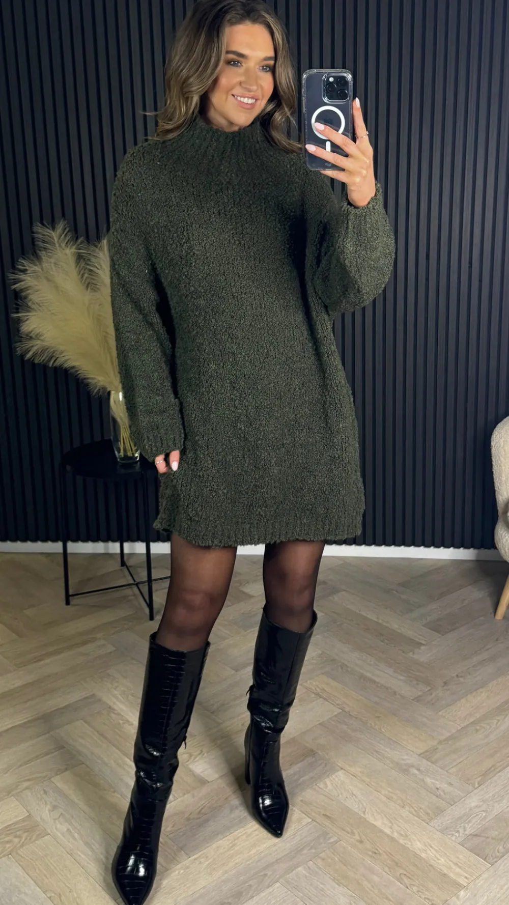 sadie_khaki_chunky_knit_j_0.webp SEVEN SEPT Knitwear | Day Dresses^Sadie Khaki Chunky Knit Jumper Dress
