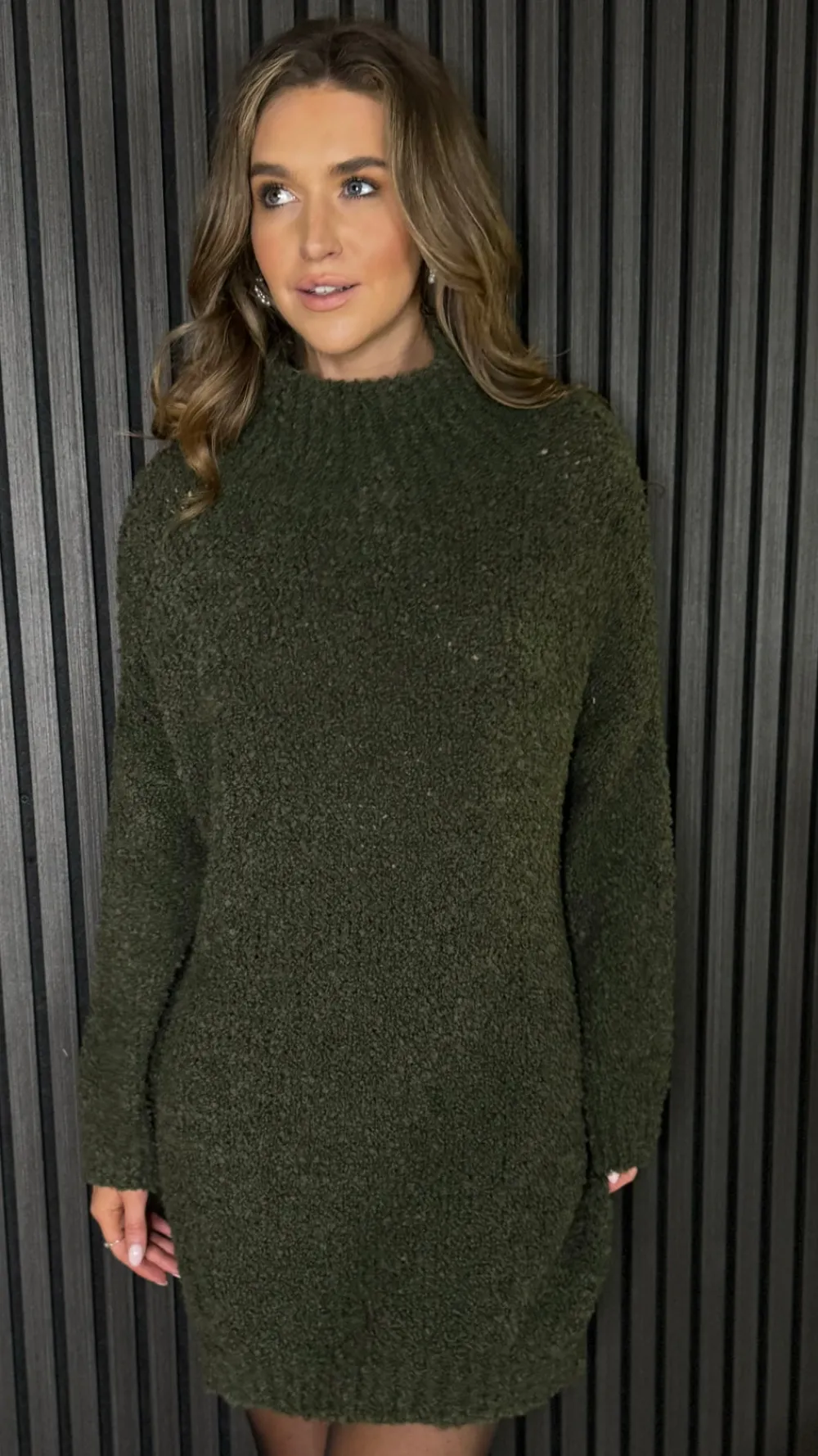 sadie_khaki_chunky_knit_j_3.webp SEVEN SEPT Knitwear | Day Dresses^Sadie Khaki Chunky Knit Jumper Dress