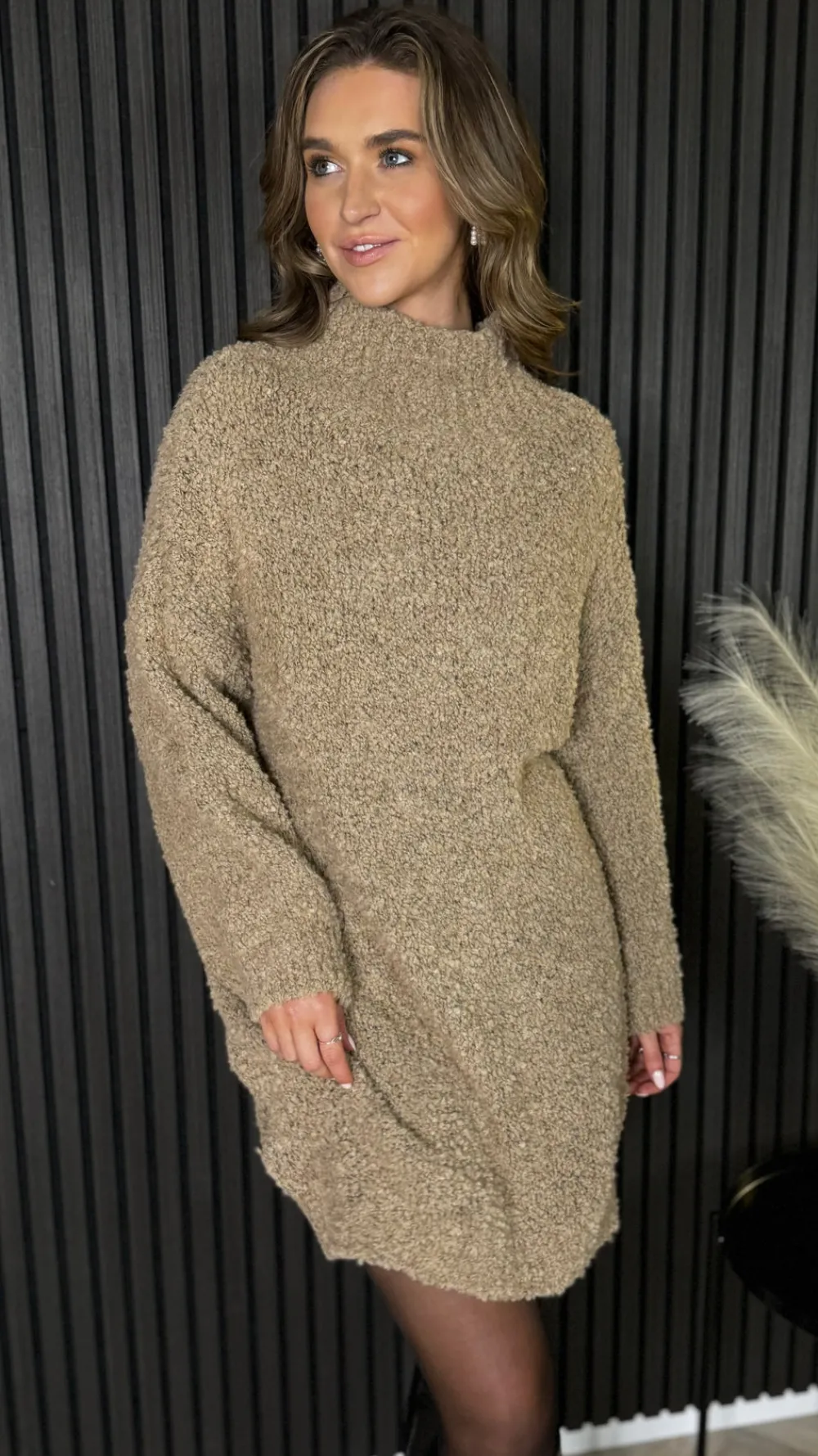 sadie_taupe_chunky_knit_j_0.webp SEVEN SEPT Knitwear | Day Dresses^Sadie Taupe Chunky Knit Jumper Dress