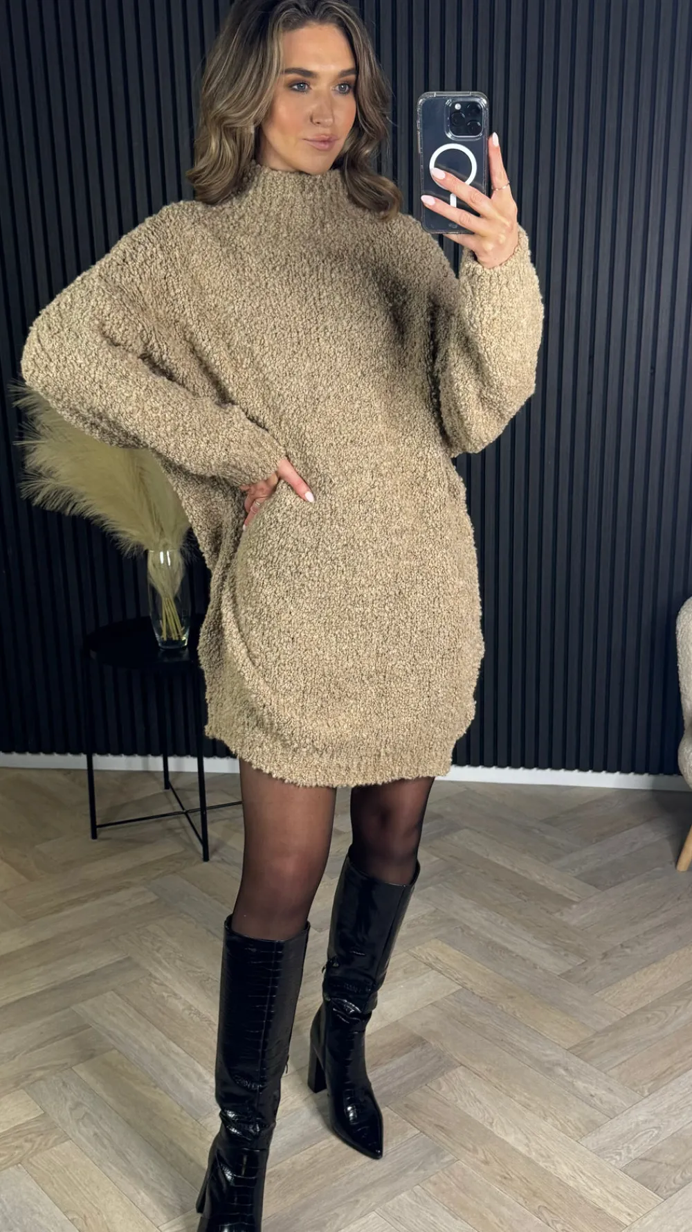 sadie_taupe_chunky_knit_j_6.webp SEVEN SEPT Knitwear | Day Dresses^Sadie Taupe Chunky Knit Jumper Dress