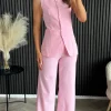 COPPEROSE Co-ords^Samantha Baby Pink Trousers & Longline Waistcoat Co Ord