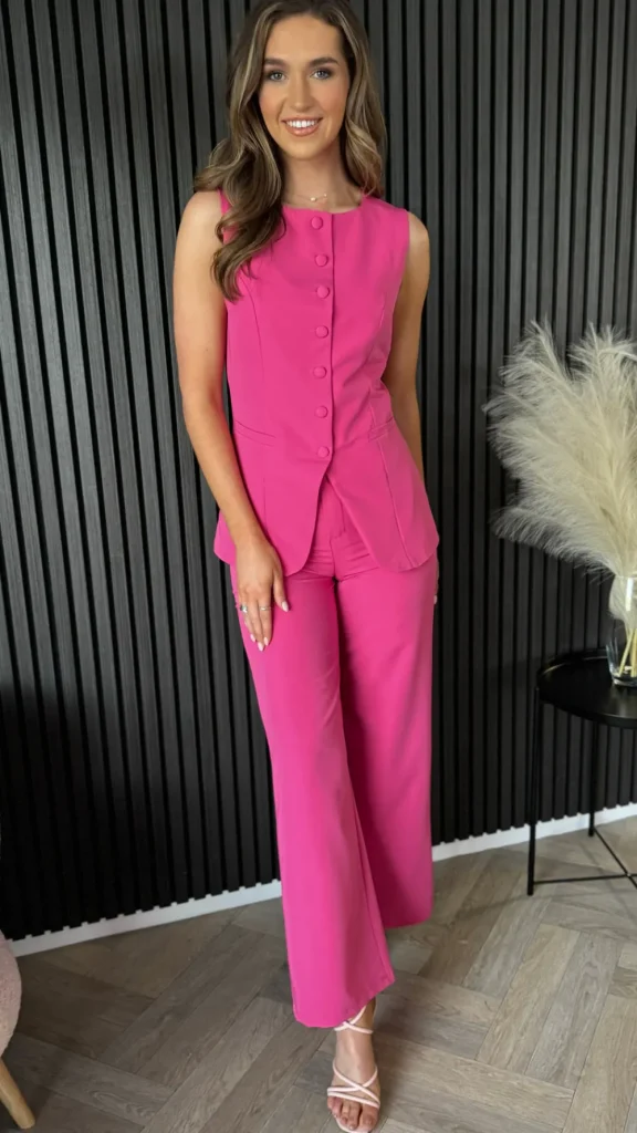 COPPEROSE Co-ords^Samantha Fuchsia Trousers & Longline Waistcoat Co Ord