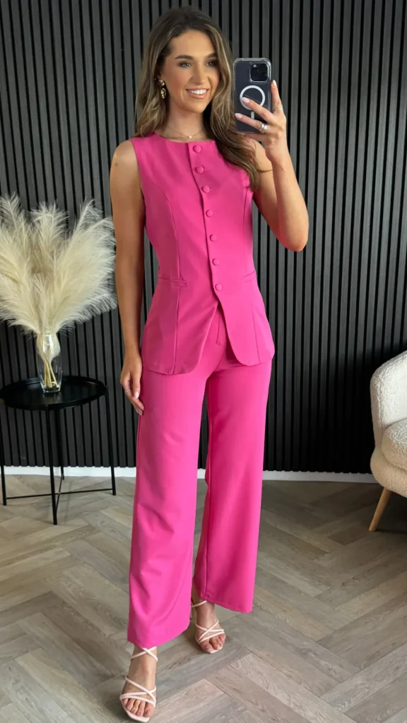 COPPEROSE Co-ords^Samantha Fuchsia Trousers & Longline Waistcoat Co Ord