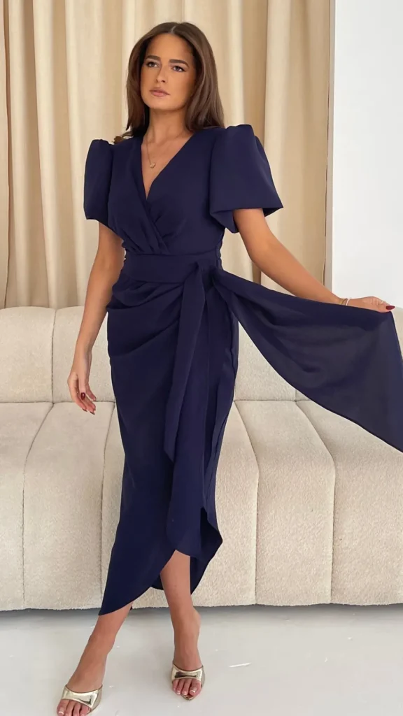 GIRL IN MIND Going Out Dresses | Occasion Dresses^Saoirse Navy Puff Sleeve Wrap Front Midi Dress