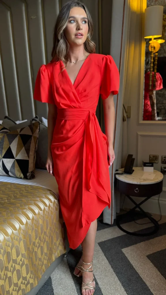 GIRL IN MIND Going Out Dresses | Occasion Dresses^Saoirse Orange Puff Sleeve Wrap Front Midi Dress