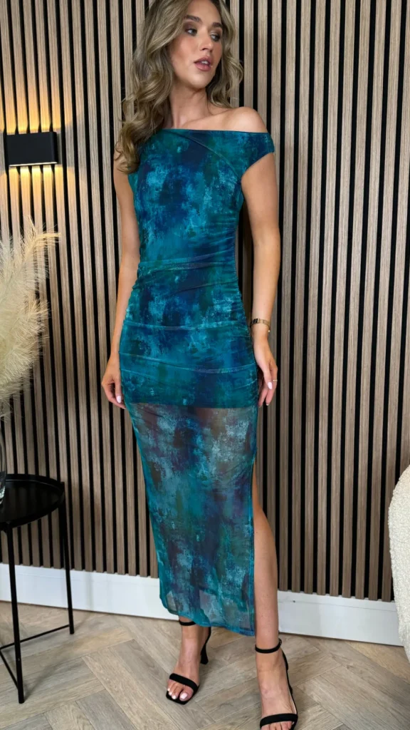 AX PARIS Going Out Dresses | Occasion Dresses^Sariah Green and Blue Printed Mesh Bodycon Midi Dress