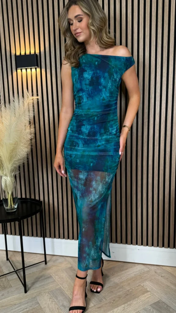 AX PARIS Going Out Dresses | Occasion Dresses^Sariah Green and Blue Printed Mesh Bodycon Midi Dress