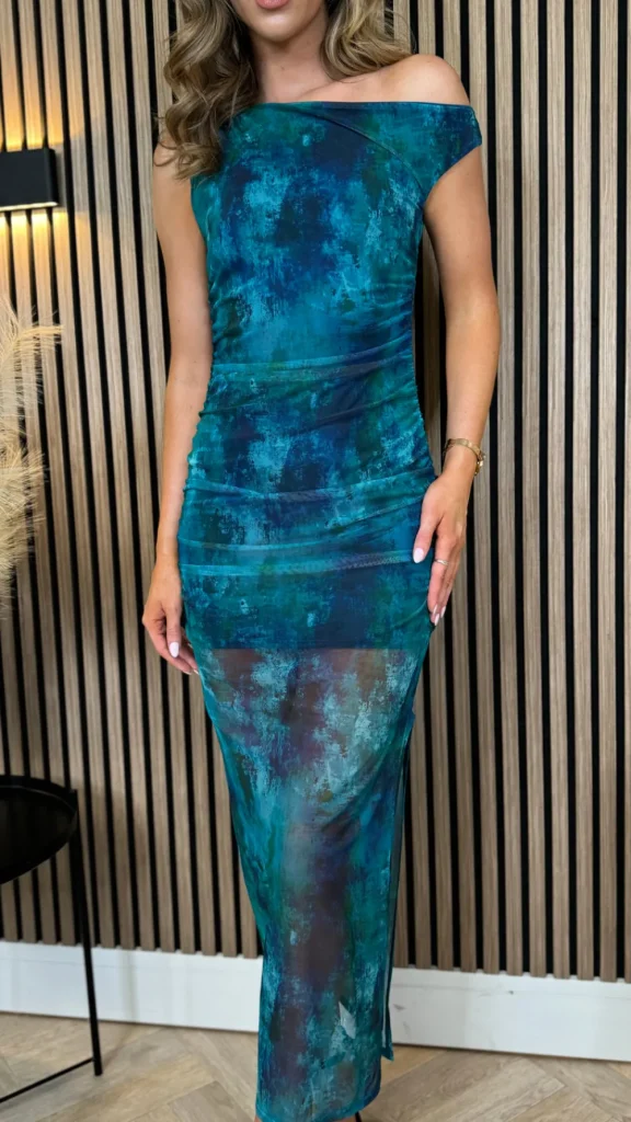 AX PARIS Going Out Dresses | Occasion Dresses^Sariah Green and Blue Printed Mesh Bodycon Midi Dress