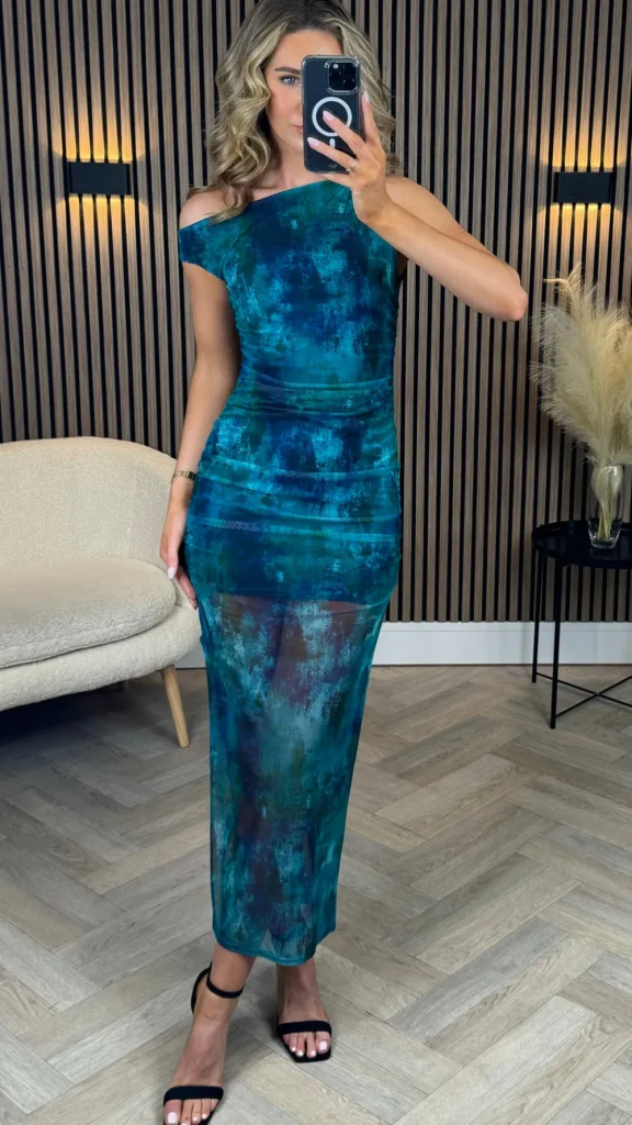 AX PARIS Going Out Dresses | Occasion Dresses^Sariah Green and Blue Printed Mesh Bodycon Midi Dress