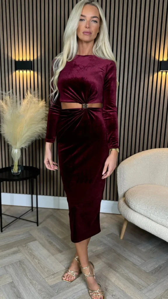 COPPEROSE Going Out Dresses | Occasion Dresses^Saskia Burgundy Cut Out Detail Midi Dress