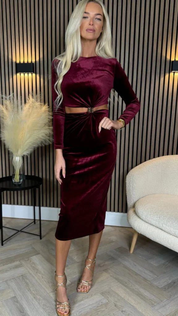 COPPEROSE Going Out Dresses | Occasion Dresses^Saskia Burgundy Cut Out Detail Midi Dress