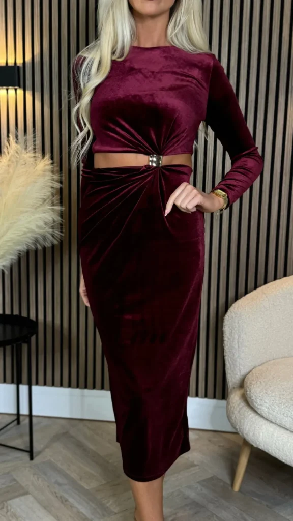 COPPEROSE Going Out Dresses | Occasion Dresses^Saskia Burgundy Cut Out Detail Midi Dress