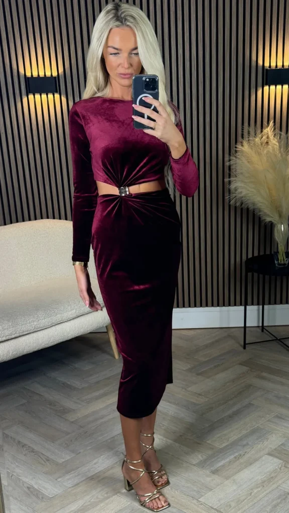COPPEROSE Going Out Dresses | Occasion Dresses^Saskia Burgundy Cut Out Detail Midi Dress