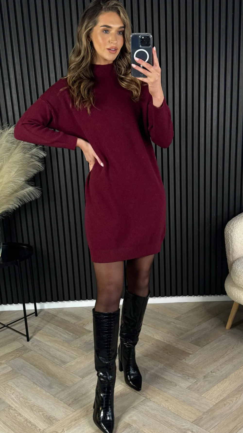 satanta_burgundy_turtle_n_0.webp SEVEN SEPT Knitwear | Day Dresses^Satanta Burgundy Turtle Neck Jumper Dress