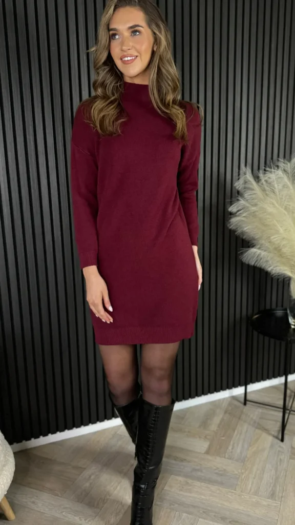 SEVEN SEPT Knitwear | Day Dresses^Satanta Burgundy Turtle Neck Jumper Dress
