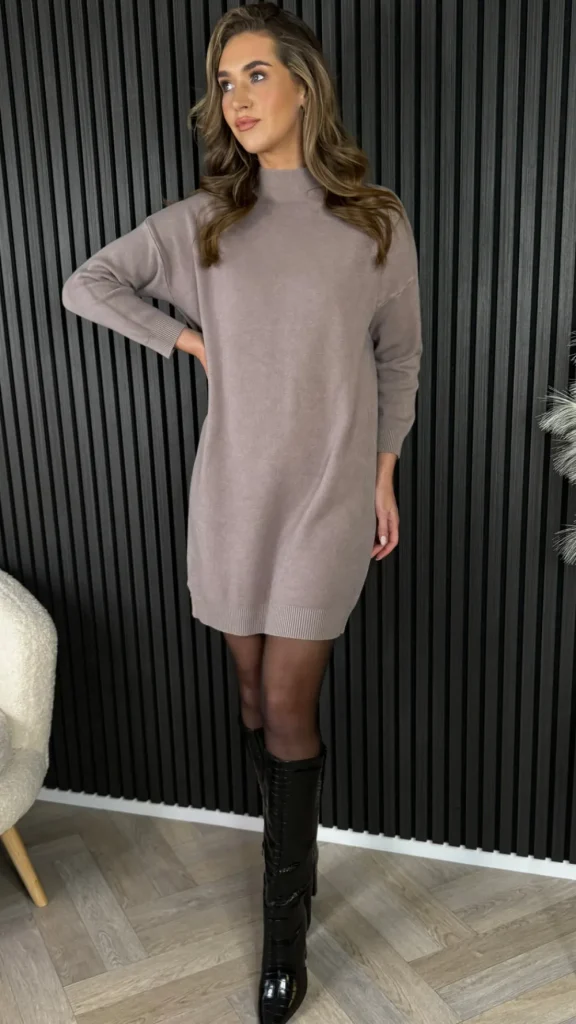 SEVEN SEPT Knitwear | Day Dresses^Satanta Taupe Turtle Neck Jumper Dress