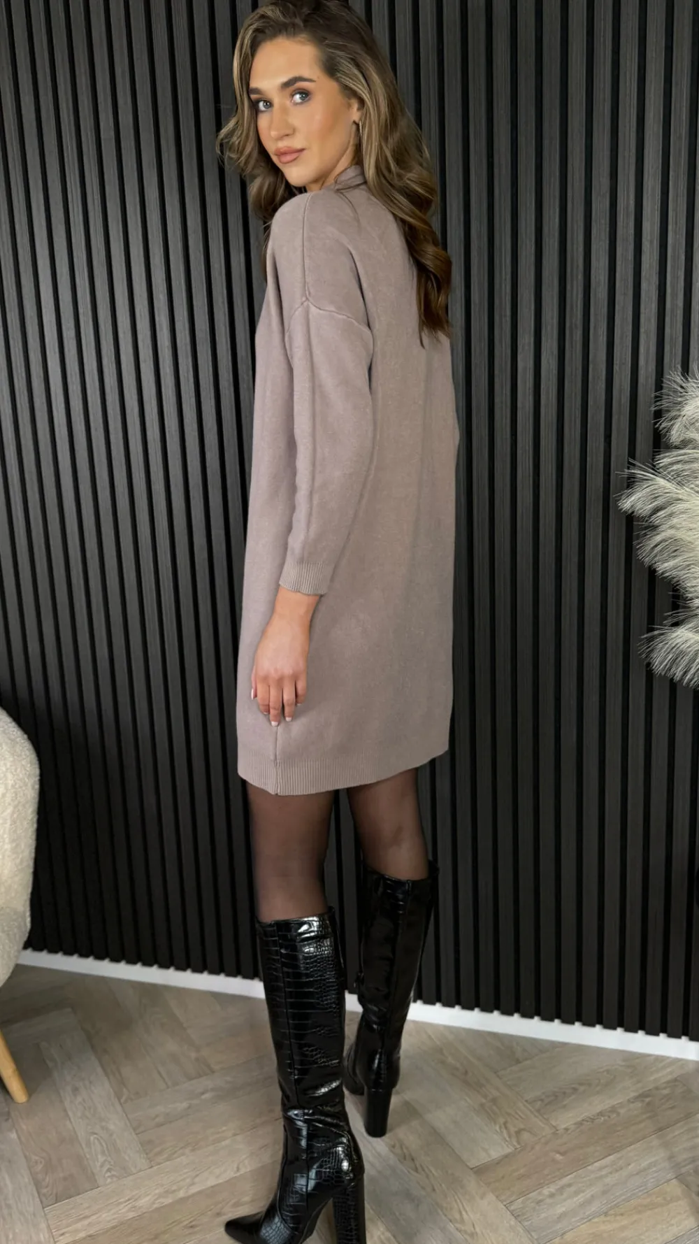 satanta_taupe_turtle_neck_4.webp SEVEN SEPT Knitwear | Day Dresses^Satanta Taupe Turtle Neck Jumper Dress